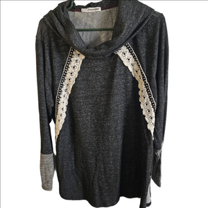 Maurices Women's Charcoal Sweater with Cream Lace